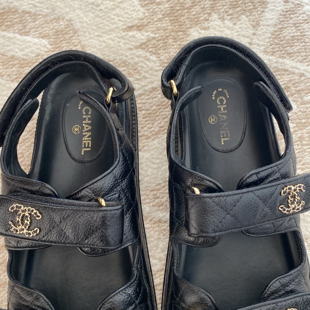 Chanel black leather cc GHW dad sandals 40C - Picture 5 of 10